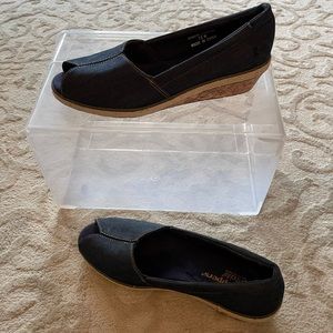 GRASSHOPPERS Ortholite Denim Peeptoe Coke Wedge Sz 7.5